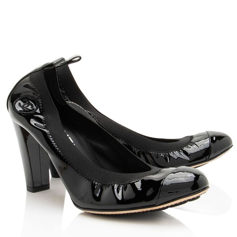 Chanel Patent Leather Cap Toe Elastic Ballet Pumps - Size 8.5 / 38.5 - Picture 2 of 9